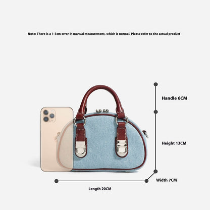 Urban Chic Denim Bun-Shaped Bag - First Layer Cowhide Style - Buy Center