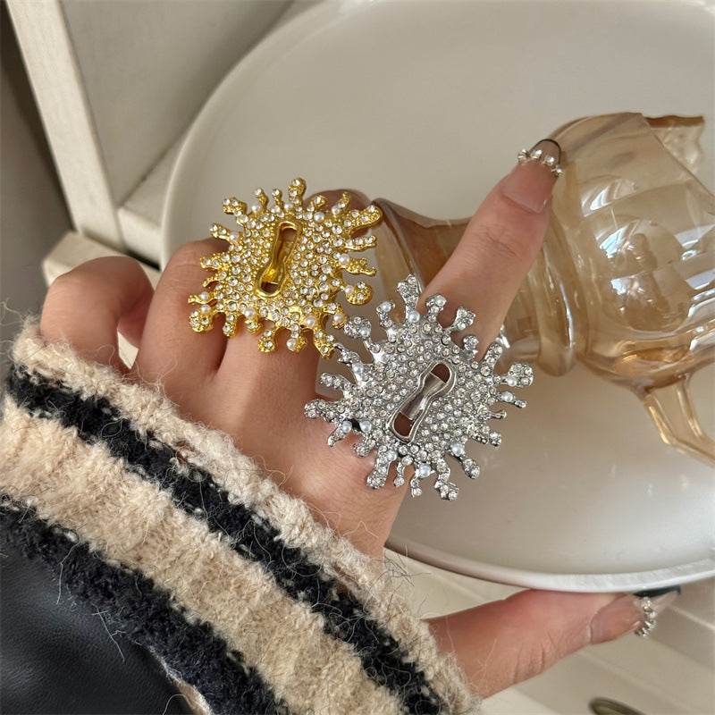 Geometric Square Diamond Stacked Ring - Real Gold Plated Alloy Elegance - Buy Center