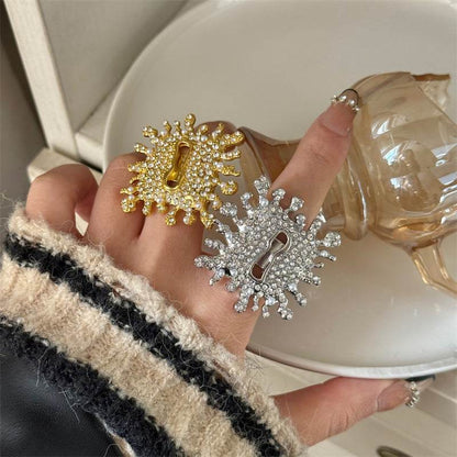 Geometric Square Diamond Stacked Ring - Real Gold Plated Alloy Elegance - Buy Center