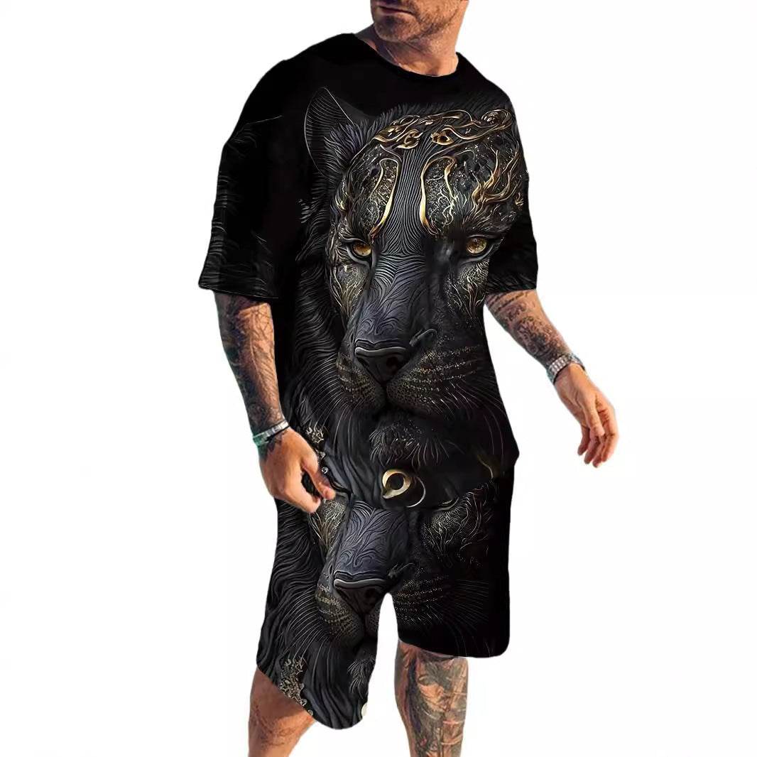 Stylish Men's Leopard Print 3D Summer Suit - Comfortable Polyester Leisurewear - Buy Center