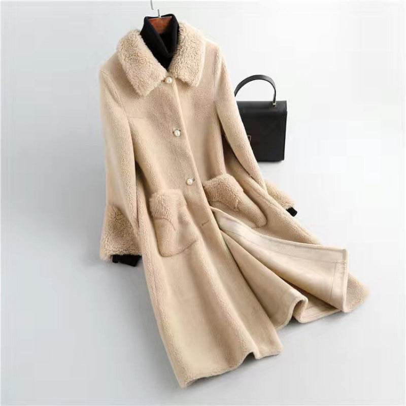 Urban Style Mid-Length Lamb Wool Coat - Women's Fleece Fur Jacket - Buy Center