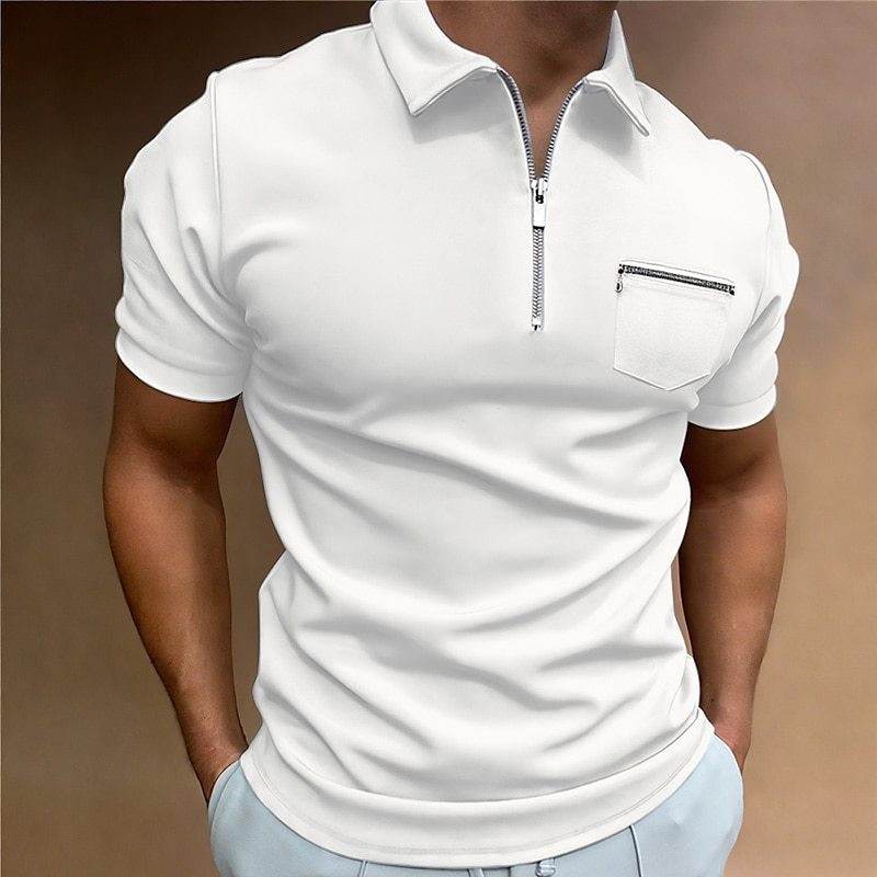 Buycenter Summer Men's Solid Color Lapel T-shirt - Pocket Short Sleeve - Buy Center