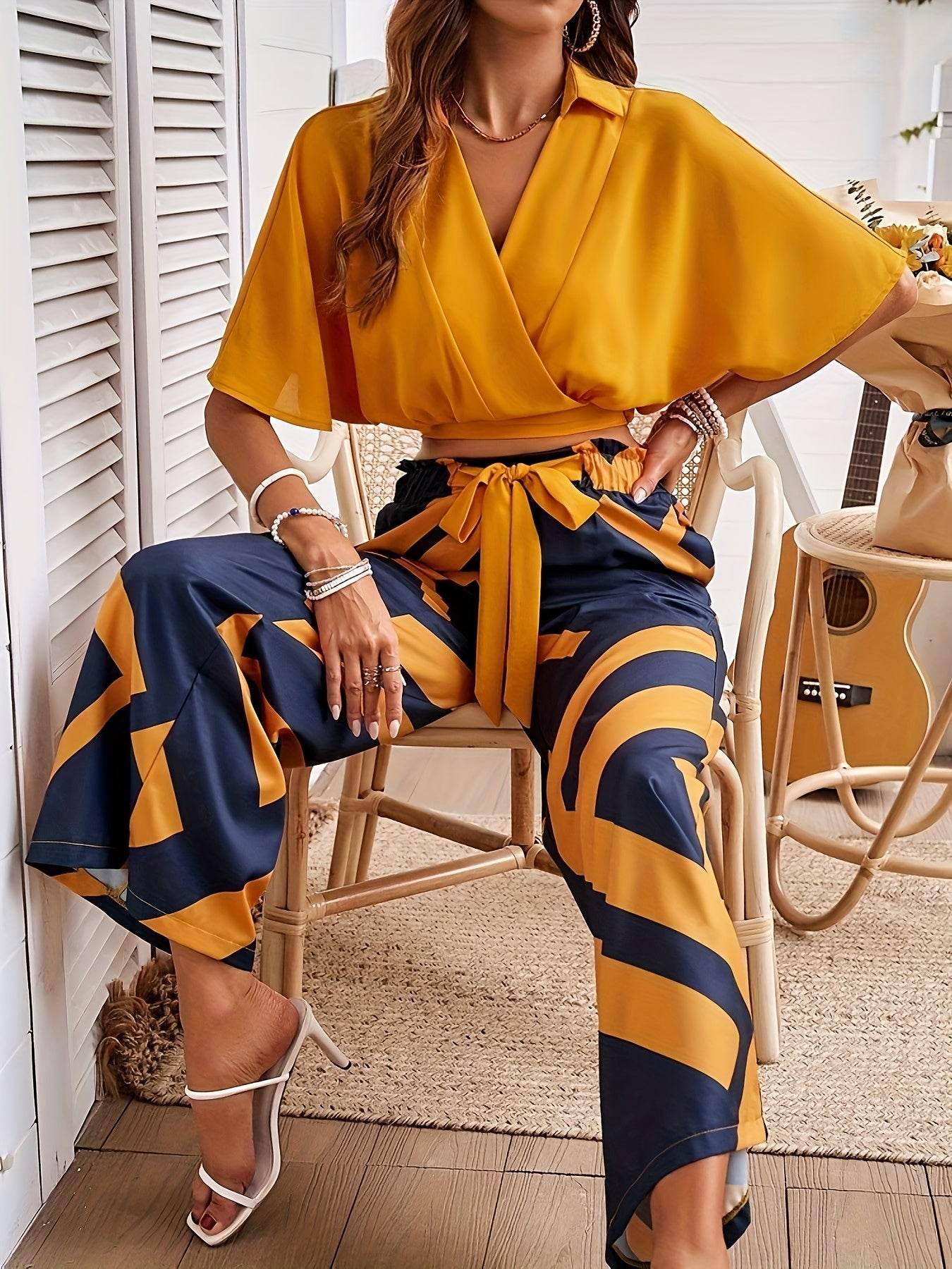 YY1229061 Women's Elegant Vacation Short Top Set - 100% Polyester - Buy Center