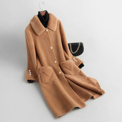 Urban Style Mid-Length Lamb Wool Coat - Women's Fleece Fur Jacket - Buy Center