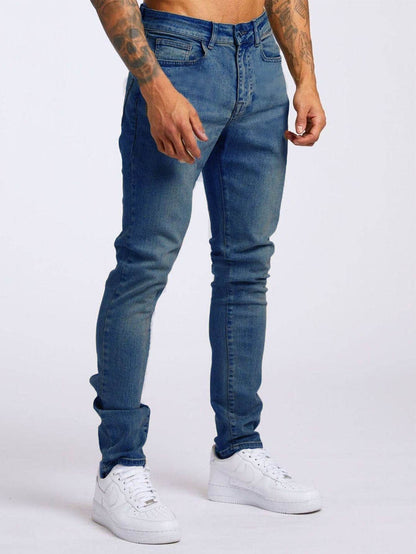 Men's Slim Fit High Waist Jeans - Casual Fashion in Light Blue & Black - Buy Center