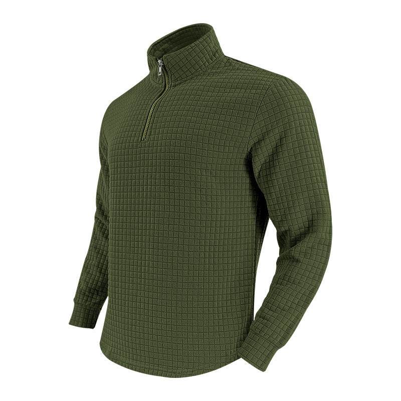 Buycenter Retro Long Sleeve Men's Sweater - Half Zipper, Plaid Design - Buy Center