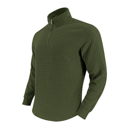 Buycenter Retro Long Sleeve Men's Sweater - Half Zipper, Plaid Design - Buy Center