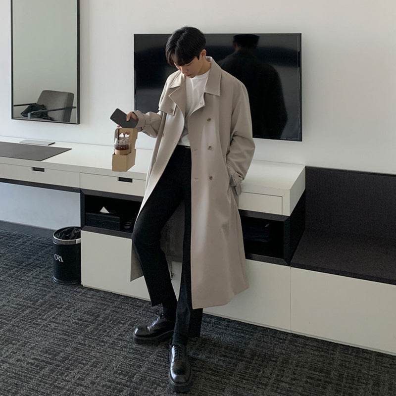 Buycenter Men's Double-Breasted Trench Coat - Stylish Korean Design - Buy Center