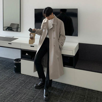Buycenter Men's Double-Breasted Trench Coat - Stylish Korean Design - Buy Center