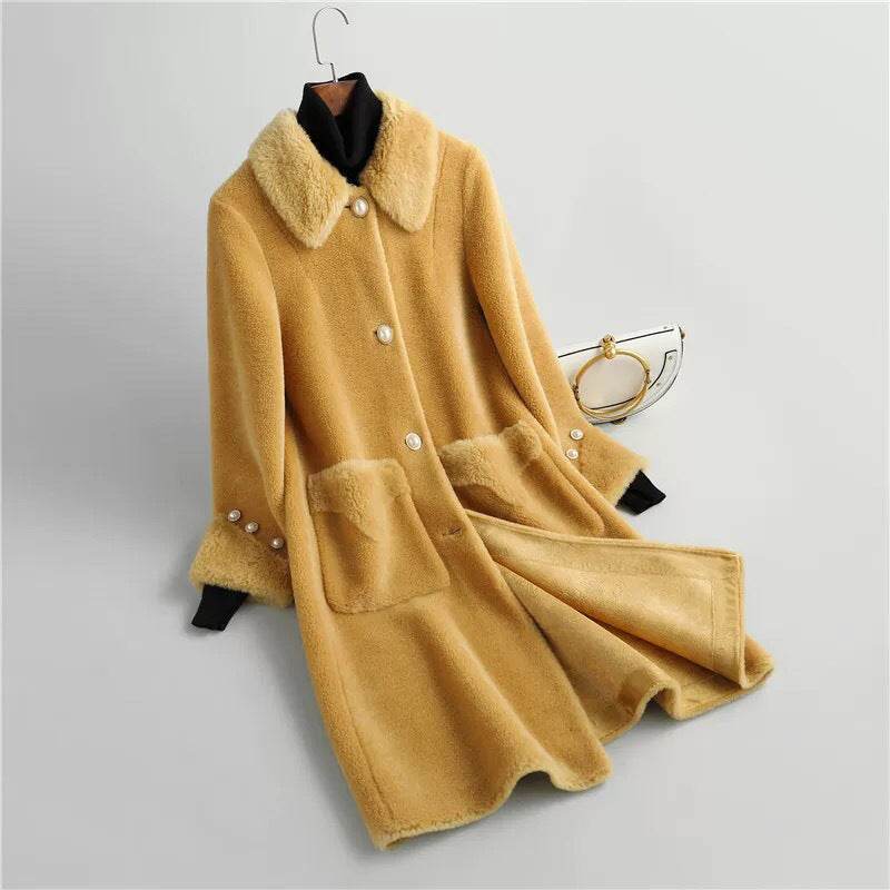 Urban Style Mid-Length Lamb Wool Coat - Women's Fleece Fur Jacket - Buy Center