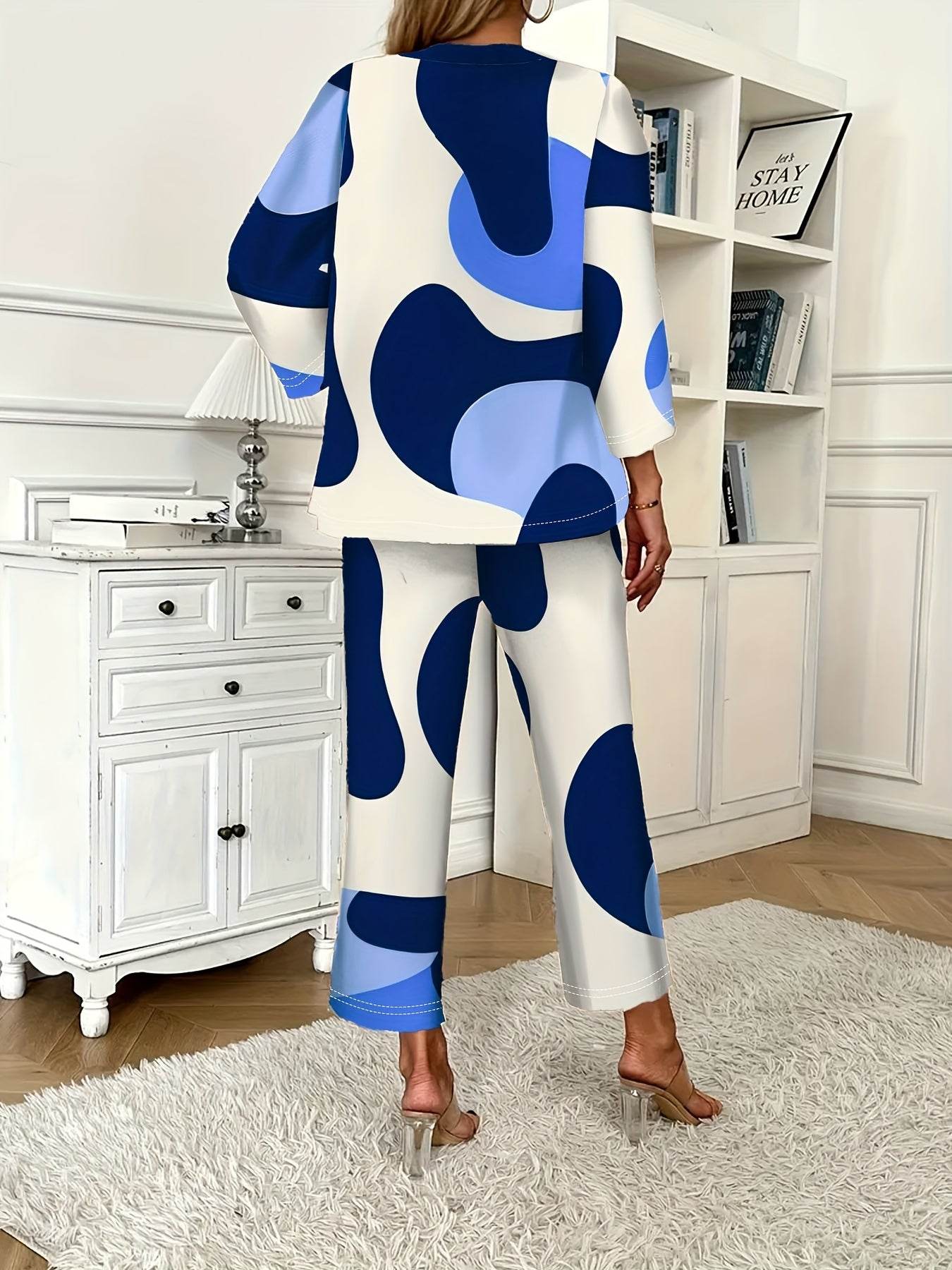 Stylish Casual Robe and Pocket Pants Set - Geometric Pattern, 100% Polyester - Buy Center