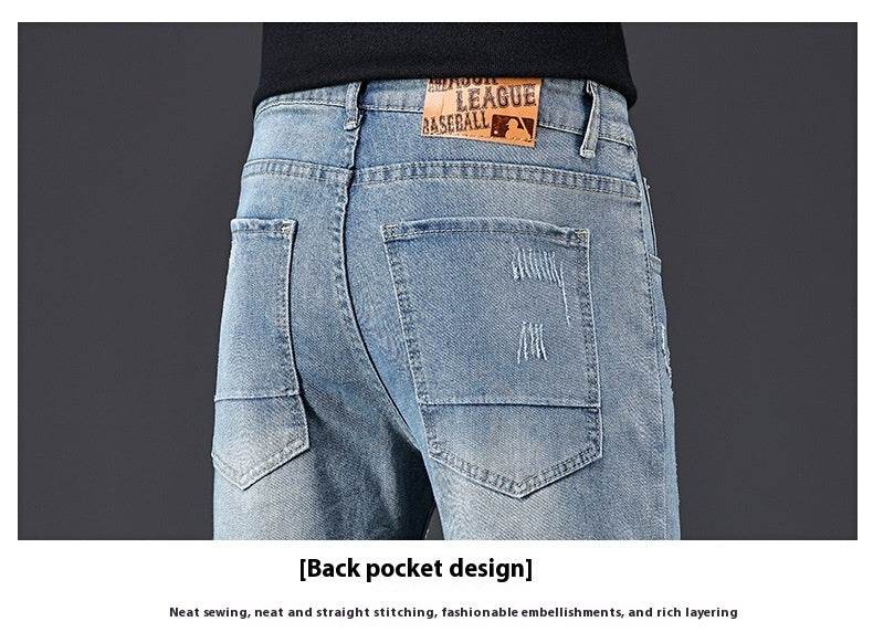 High-End Blue Holes Jeans for Men - Straight Leg Design, Micro Elasticity - Buy Center