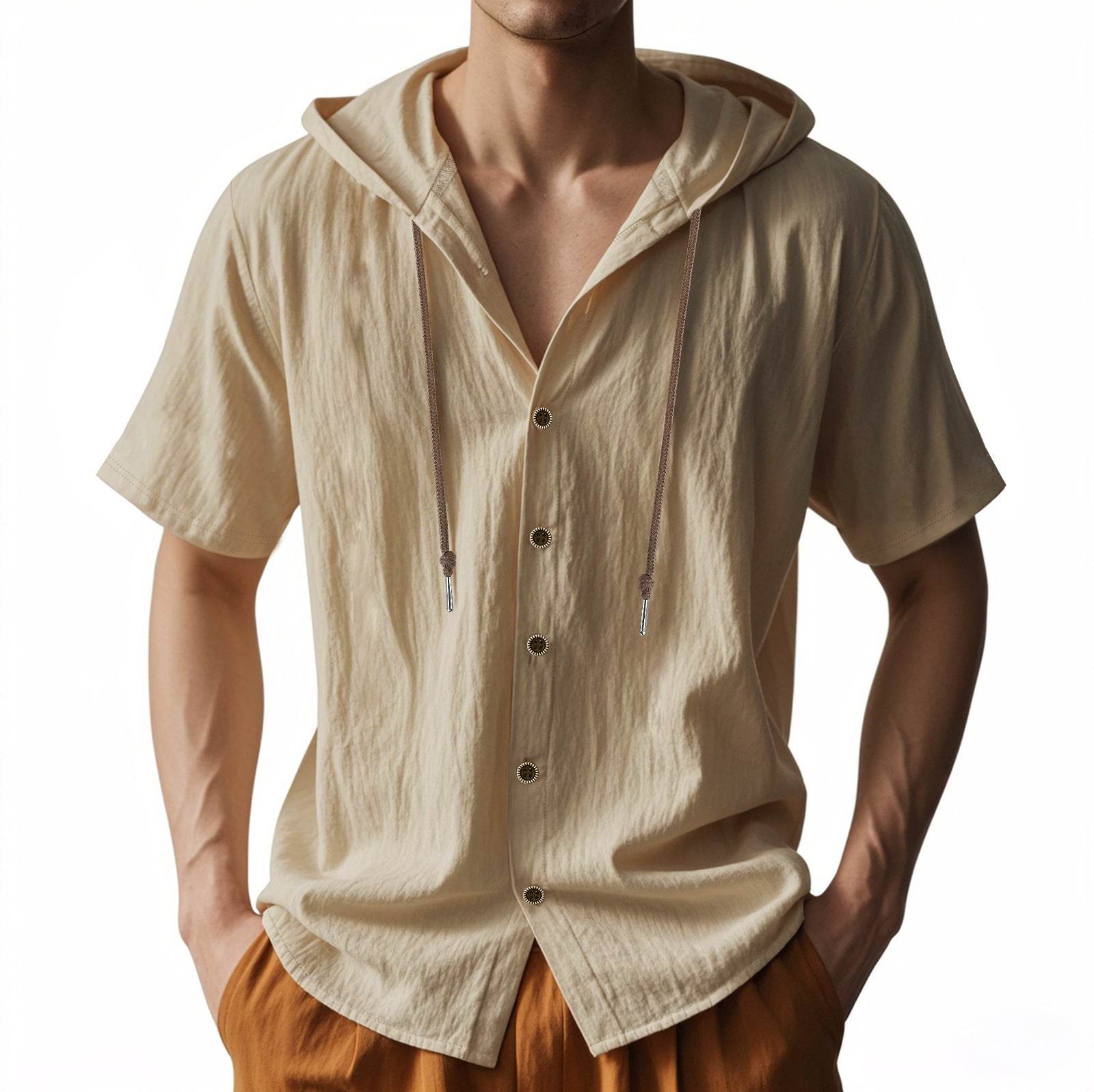Buycenter Men's Loose Hooded Shirt - Casual Linen Top for Everyday Style - Buy Center