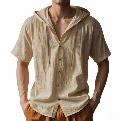 Buycenter Men's Loose Hooded Shirt - Casual Linen Top for Everyday Style - Buy Center