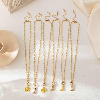 Fashion Boots Gold Pendant Necklace - Pentagram & Cowboy Hat Design - Buy Center
