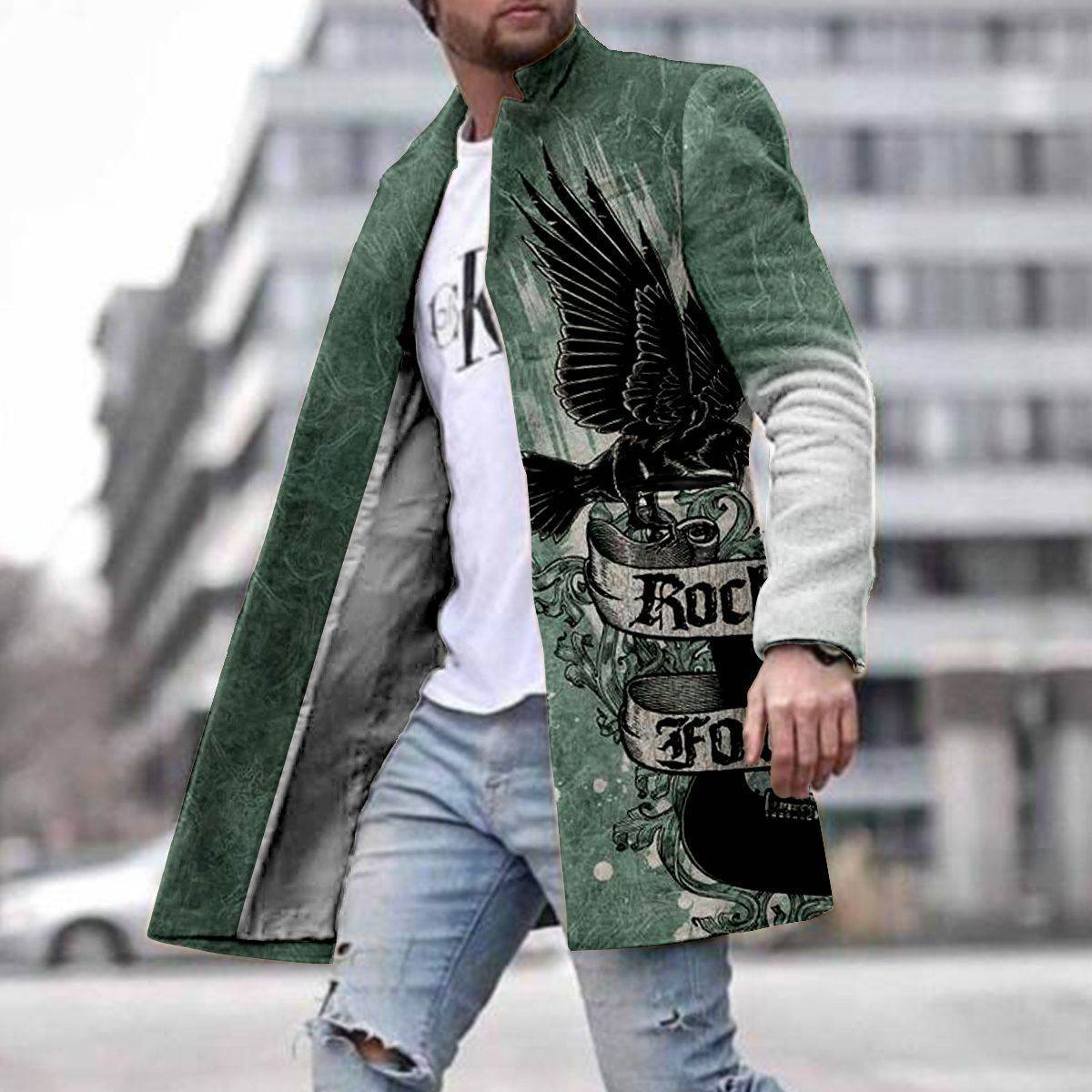 3D Digital Printed Men's Woolen Coat - Stylish Autumn Trench Jacket 2025 - Buy Center