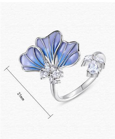 Women's Gradient Oil Dripping Petal Ring - Elegant Silver Flower Design - Buy Center