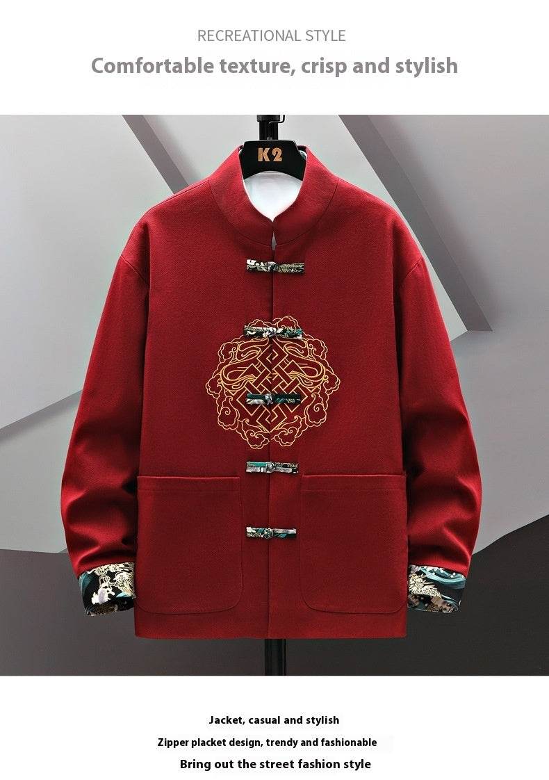 Buycenter Embroidered Chinese Coat - Stylish Buckle Design in Various Colors - Buy Center