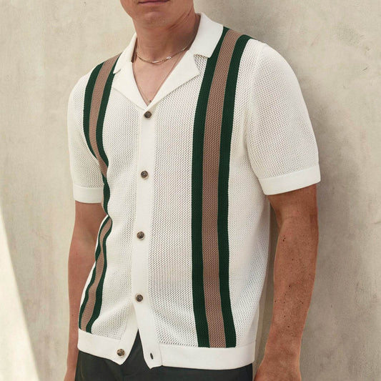 Men's Cuban Collar Knitted Cardigan - Casual Short Sleeve Tencel Style - Buy Center