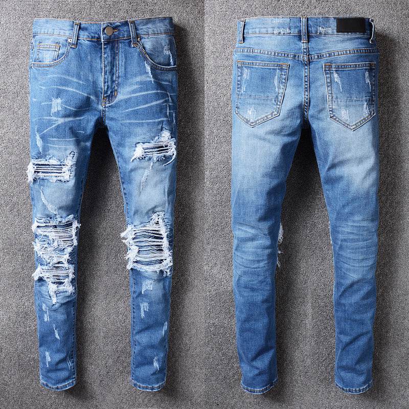 Men's Slim European Denim Trousers - Stylish Casual Blue Pants - Buy Center