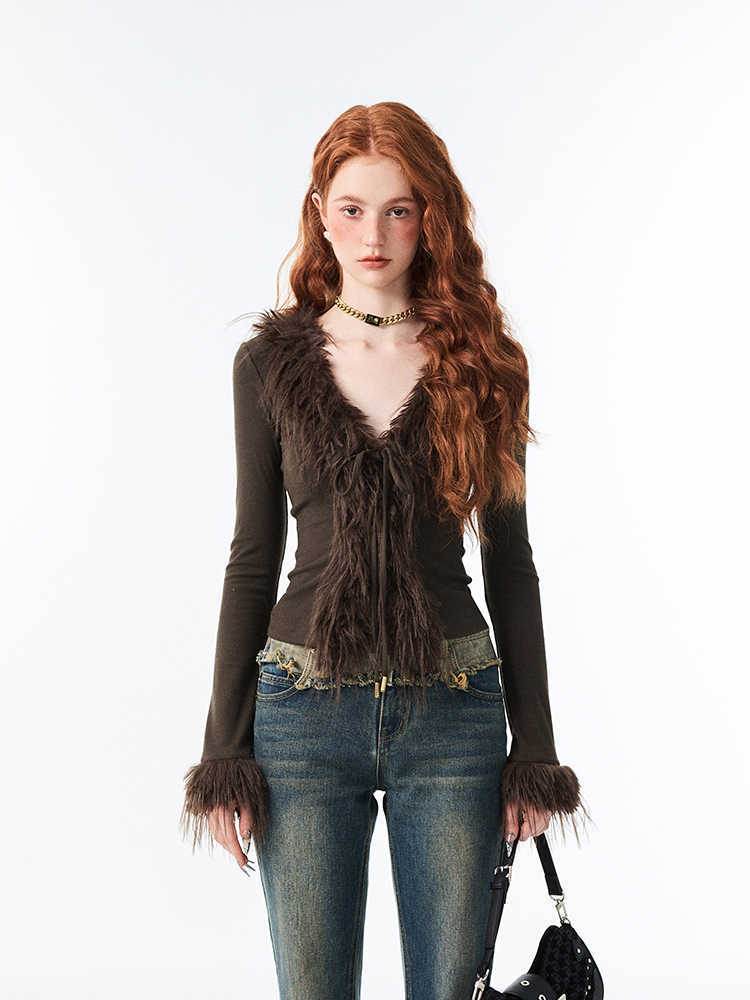 V-neck Lace Up Cardigan - Stylish Woolen Sweater for Trendy Layers - Buy Center