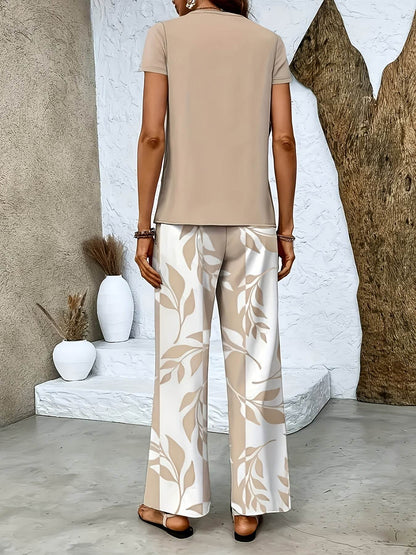 Women's Floral 2pcs Short Sleeve Pants Set - Elegant Spring Style - Buy Center