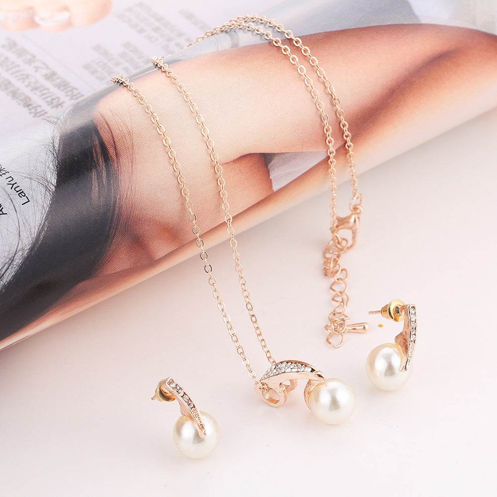 Elegant 2-Piece Faux Pearl Necklace Set - Adjustable Water Wave Design - Buy Center