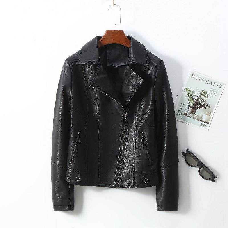 Women's Leather Short Coat - Stylish Lapel Design in Multiple Colors - Buy Center