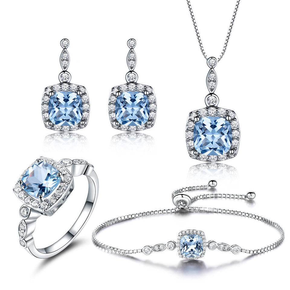 925 Sterling Silver Necklace Set - Elegant Sky Blue Topaz Gift Collection - Buy Center