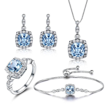 925 Sterling Silver Necklace Set - Elegant Sky Blue Topaz Gift Collection - Buy Center