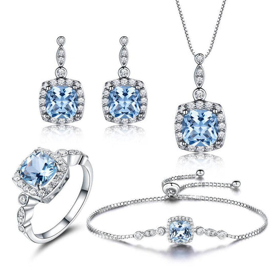 925 Sterling Silver Necklace Set - Elegant Sky Blue Topaz Gift Collection - Buy Center