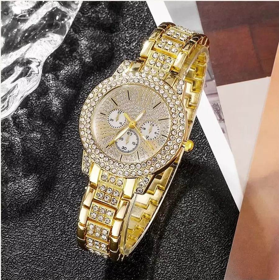 Buy Center Full Diamond Bracelet Watch Set - Elegant Women's Quartz Jewelry - Buy Center