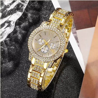 Buy Center Full Diamond Bracelet Watch Set - Elegant Women's Quartz Jewelry - Buy Center
