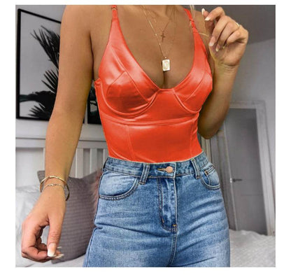 Buycenter Women's Sleeveless Siamese Vest - V-Neck Slim Fit Camisole - Buy Center