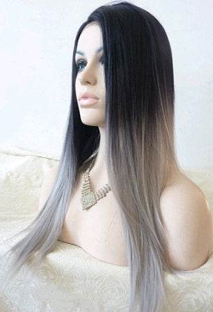 Premium Ombre Gray Wig - Long Straight Synthetic Hair for All Styles - Buy Center