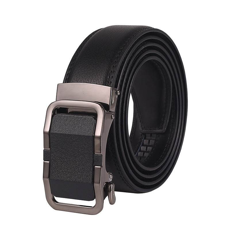 Men's Leather Automatic Buckle Belt - Two-Layer Cowhide, Embossed Style - Buy Center