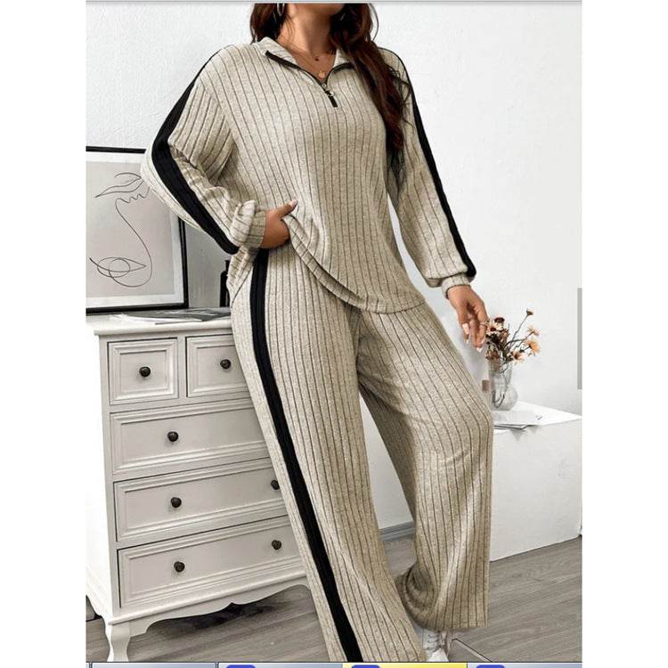 Women's Casual Two-Piece Set - Cozy Sweater & Wide Leg Pants Outfit - Buy Center