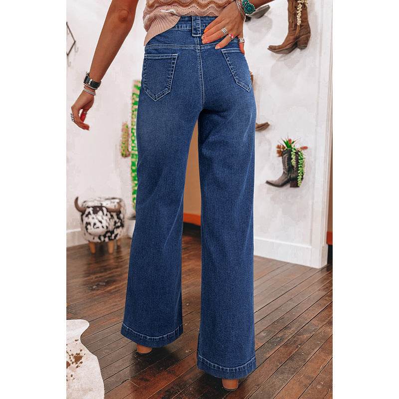 Retro High Waist Straight-Leg Trousers for Women - Casual Cotton Jeans 2025 - Buy Center