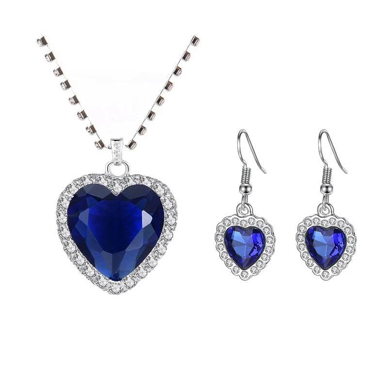 Buy Center Ocean Heart Blue Love Pendant Necklace - Stylish 45cm Jewelry Set - Buy Center