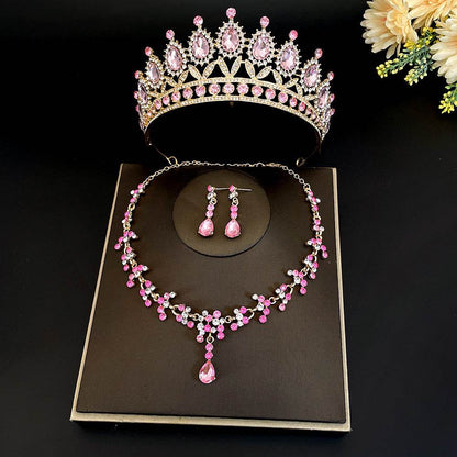 Buy Center Bridal Crown Three Piece Set - Gold-Plated Necklaces & Earrings - Buy Center