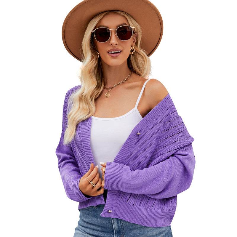 Buycenter V-Neck Hollow Knitted Cardigan - Loose Fit in Macaron Colors - Buy Center