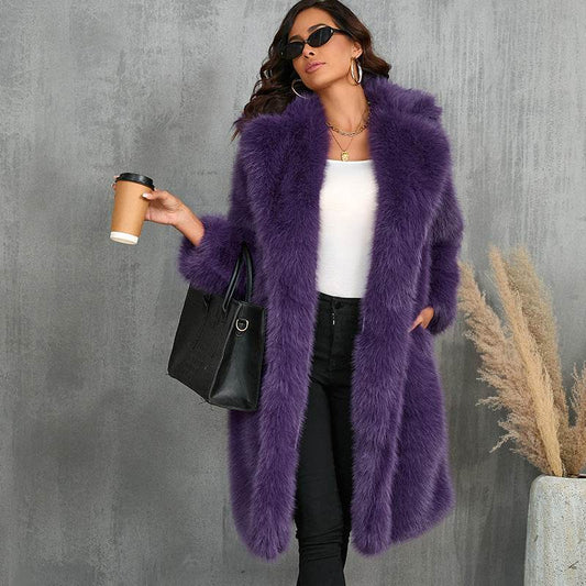 Buycenter Mid-Length Plush Fur Coat - Thickened Faux Fur Collar for Women - Buy Center