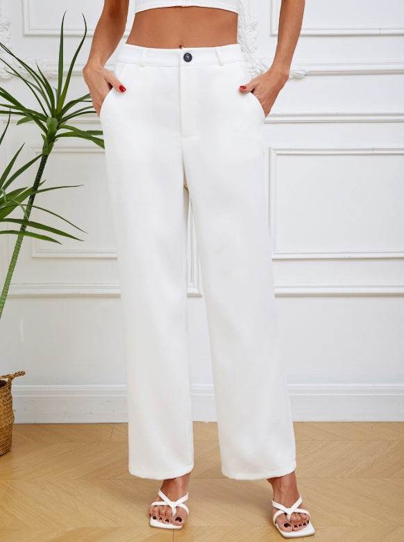 Buycenter Women's Solid Color Slim Straight Tube Pants - Casual & Comfortable - Buy Center