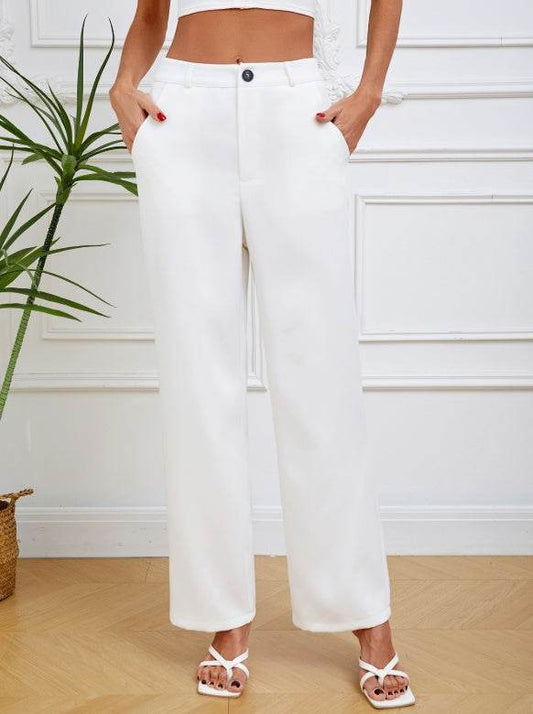 Buycenter Women's Solid Color Slim Straight Tube Pants - Casual & Comfortable - Buy Center