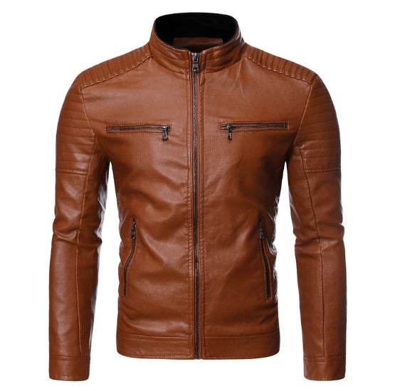 Buycenter Stand Collar Leather Jacket - Trendy Style for Casual Wear - Buy Center