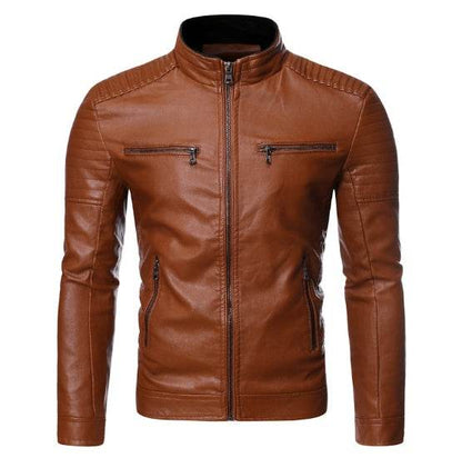Buycenter Stand Collar Leather Jacket - Trendy Style for Casual Wear - Buy Center