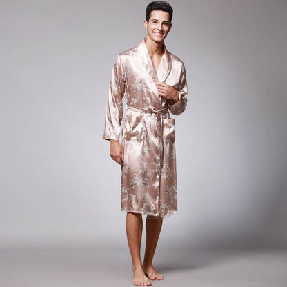 Elegant Men's Silk Robe - Premium V-Neck Long Sleeve Lounge Wear - Buy Center
