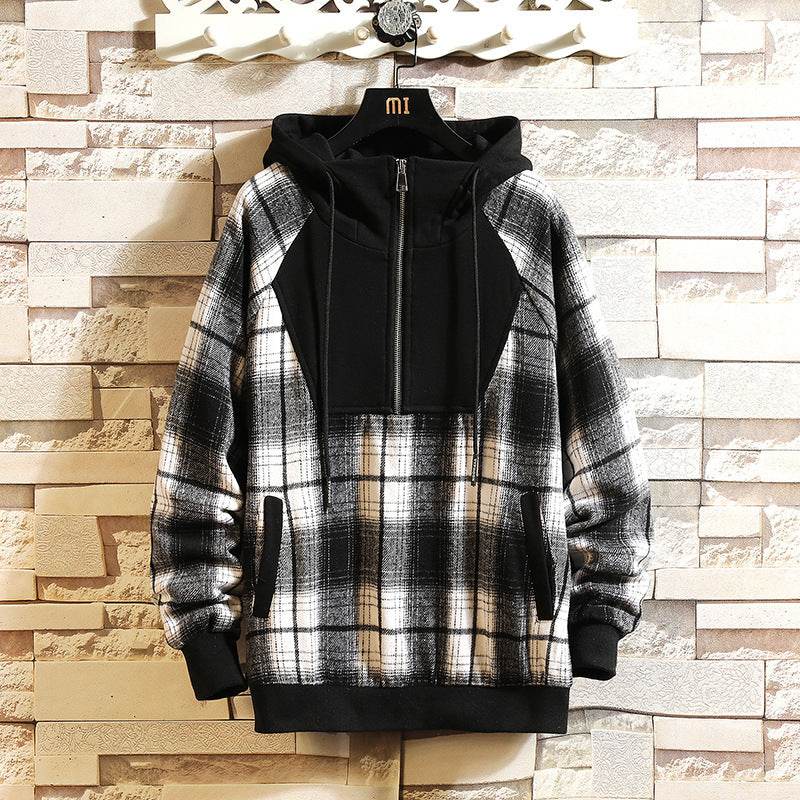 Buycenter Hooded High-Neck Plaid Sweater - Casual Loose Fit for Autumn - Buy Center