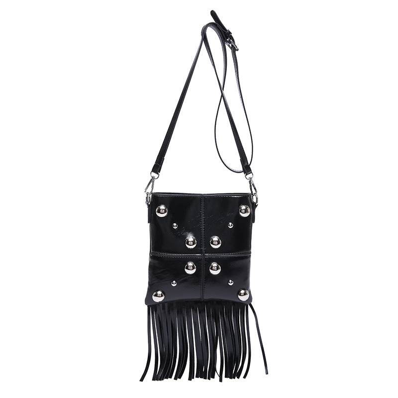 Buycenter Studded Shoulder Tassel Crossbody Bag - Trendy Bucket Style - Buy Center