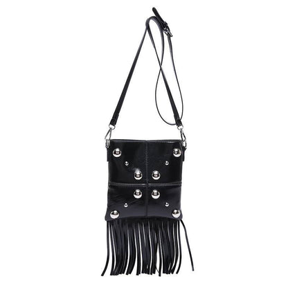 Buycenter Studded Shoulder Tassel Crossbody Bag - Trendy Bucket Style - Buy Center